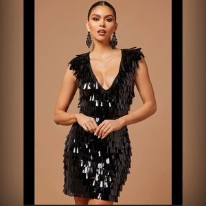 Aneesha Paillette Mini Dress - Black